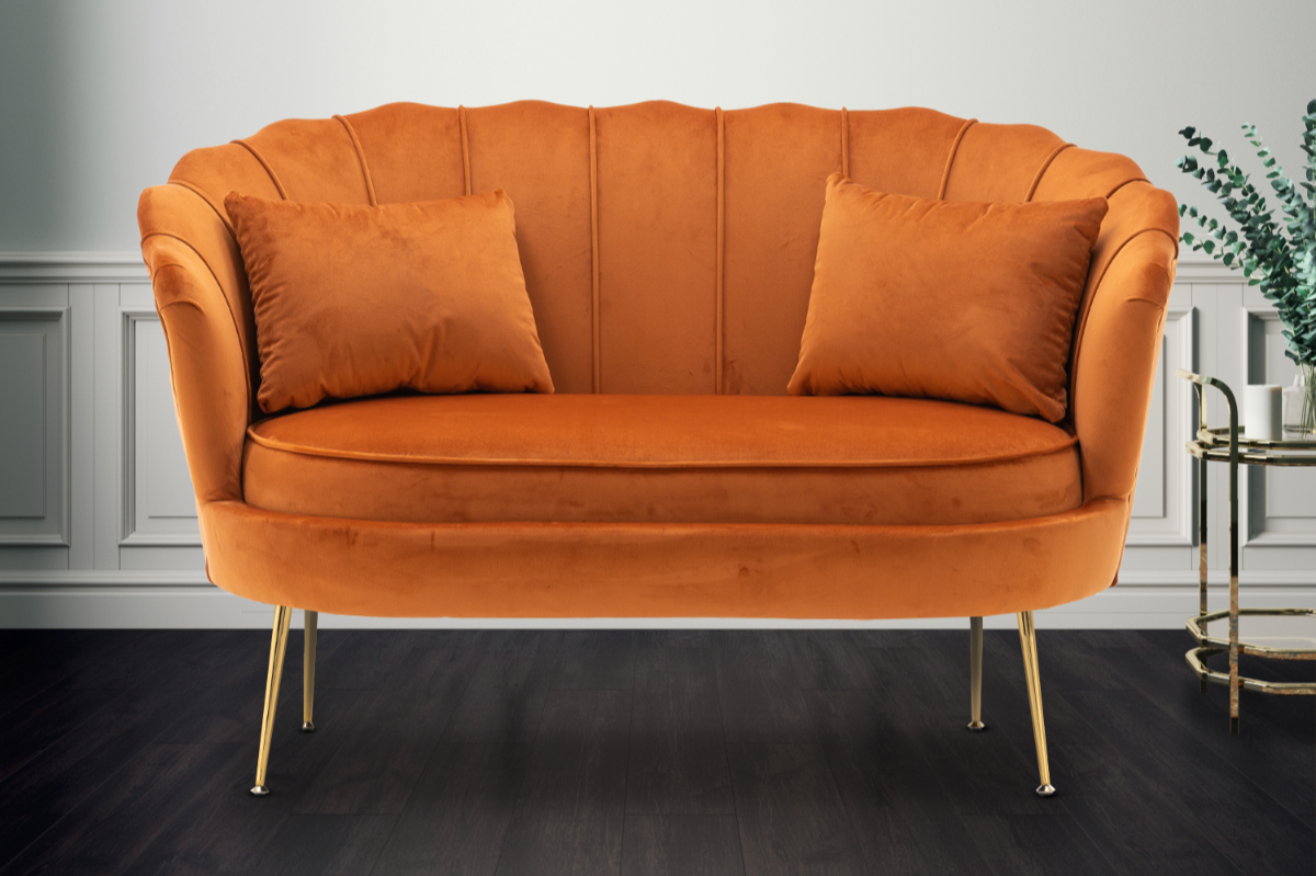 Velvet Orange 2 Seater Daisy Accent Loveseat Sofa