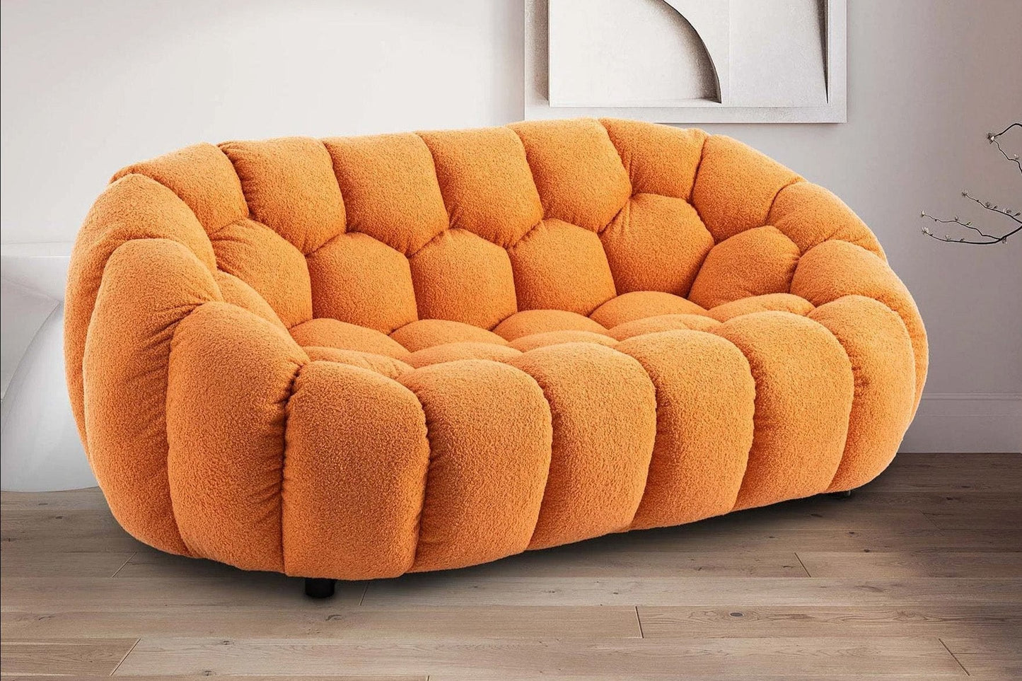 Teddy Boucle Fabric Orange Atrani 2 Seater Sofa