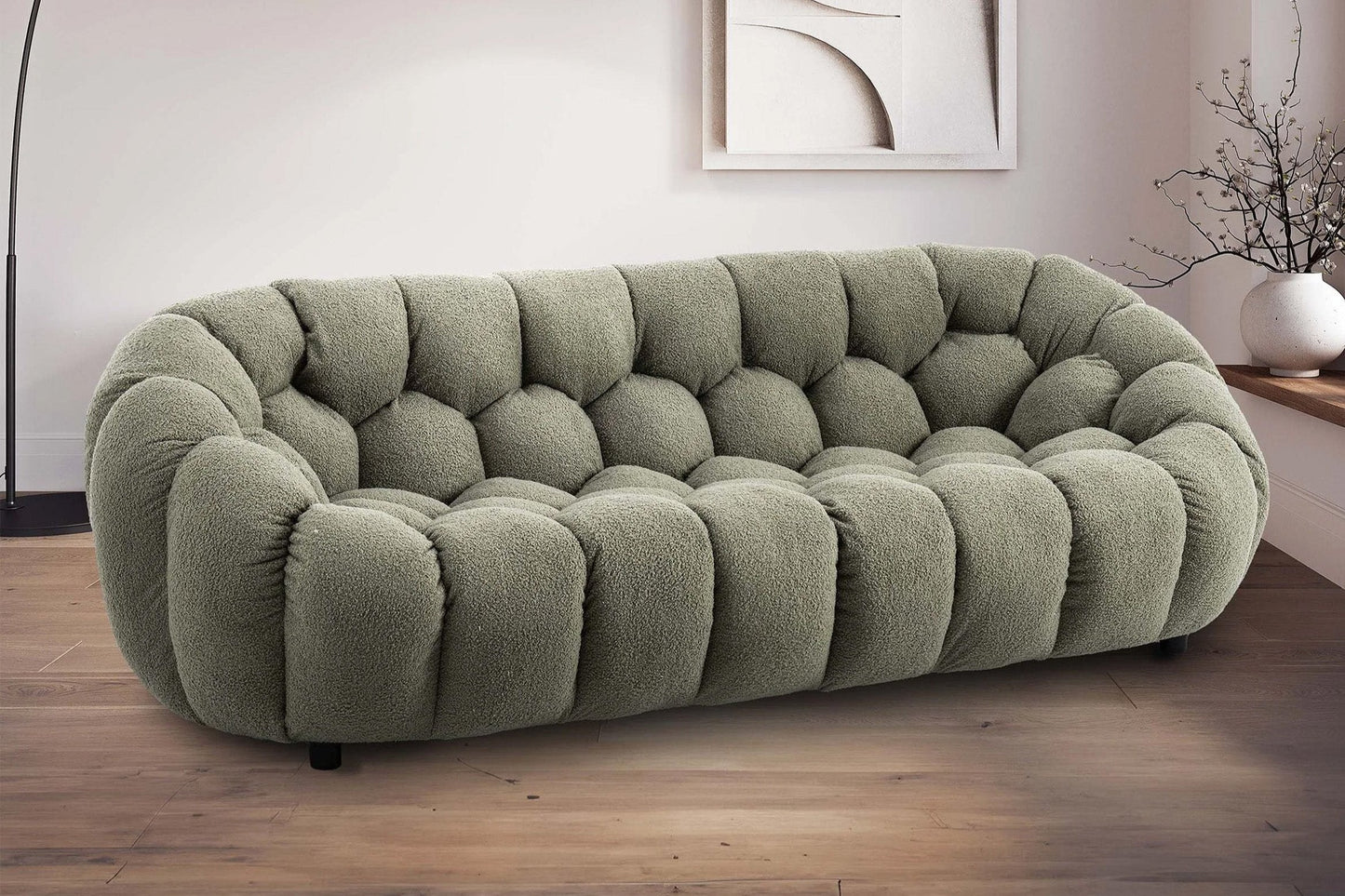 Teddy Boucle Fabric Sage Green Atrani 3 Seater Sofa