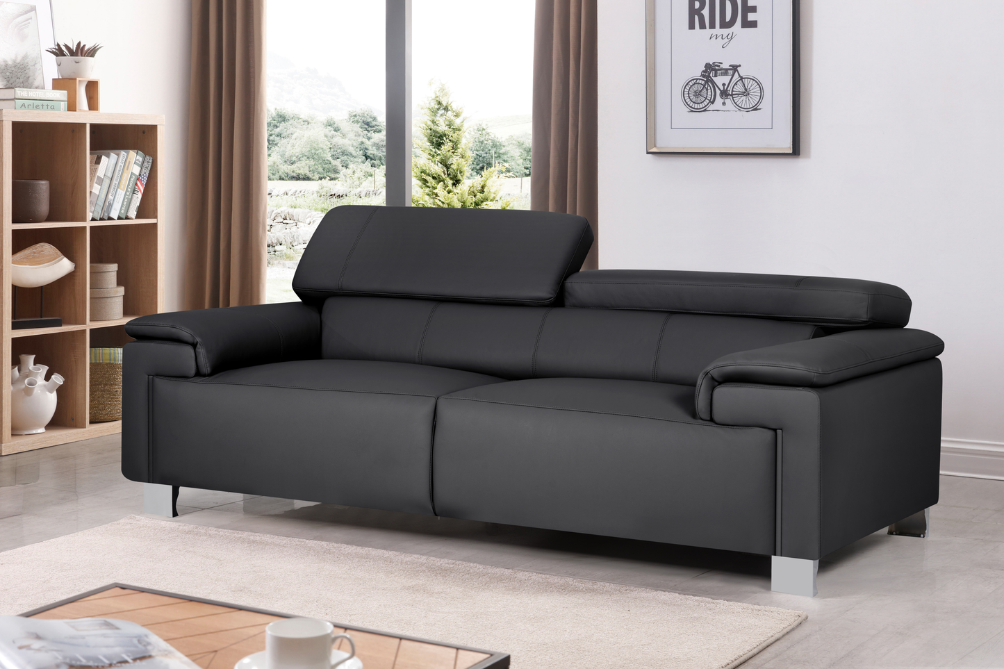 Genuine Leather Black Livorno 3 Seater Sofa