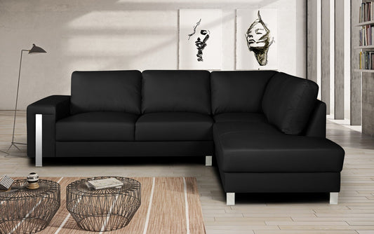 Genuine Leather Black Right Hand Facing Ostuni Corner Sofa