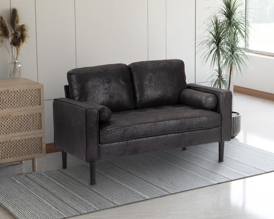 Faux Leather Suede Black 2 Seater Brindisi Sofa