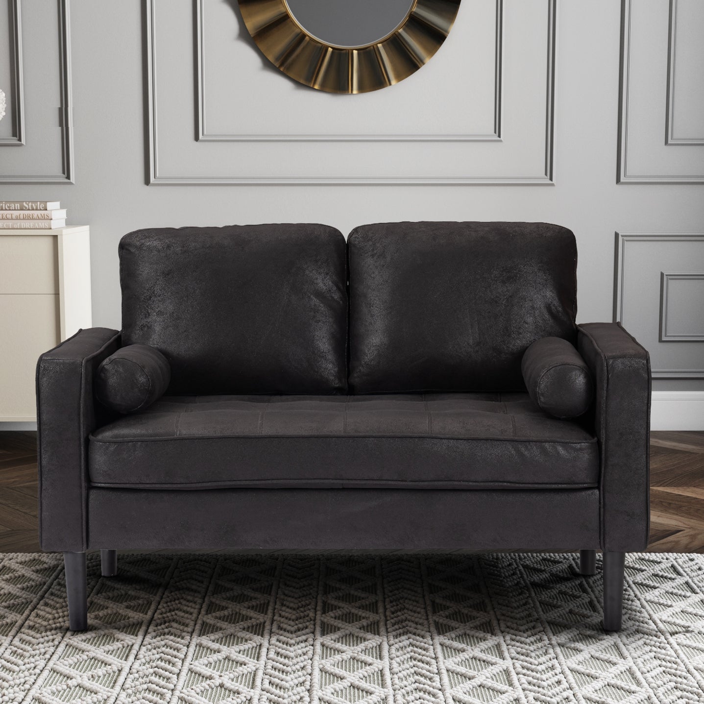 Faux Leather Suede Black 2 Seater Brindisi Sofa