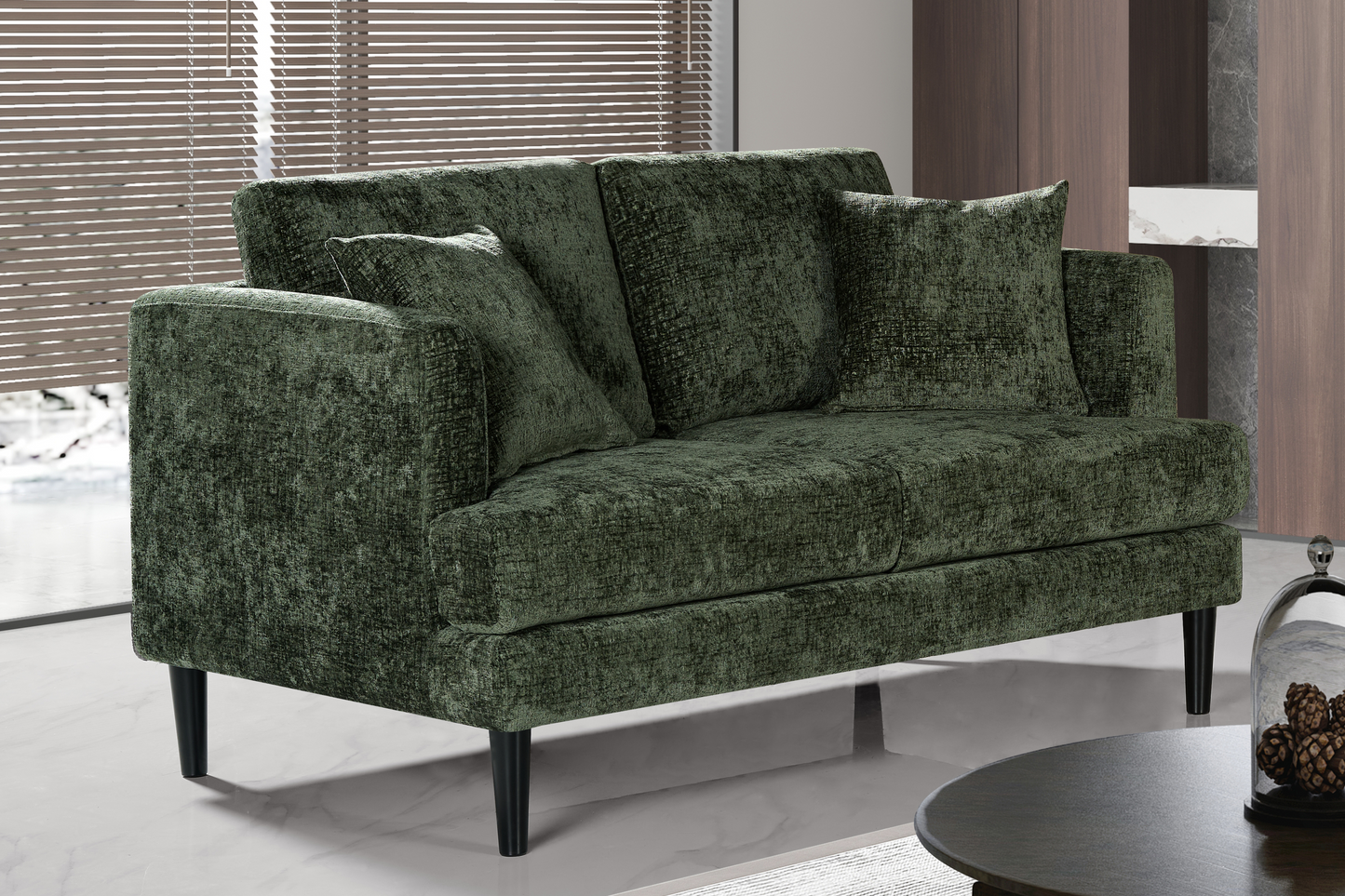 Textured Chenille Green 2 Seater Emilia Sofa