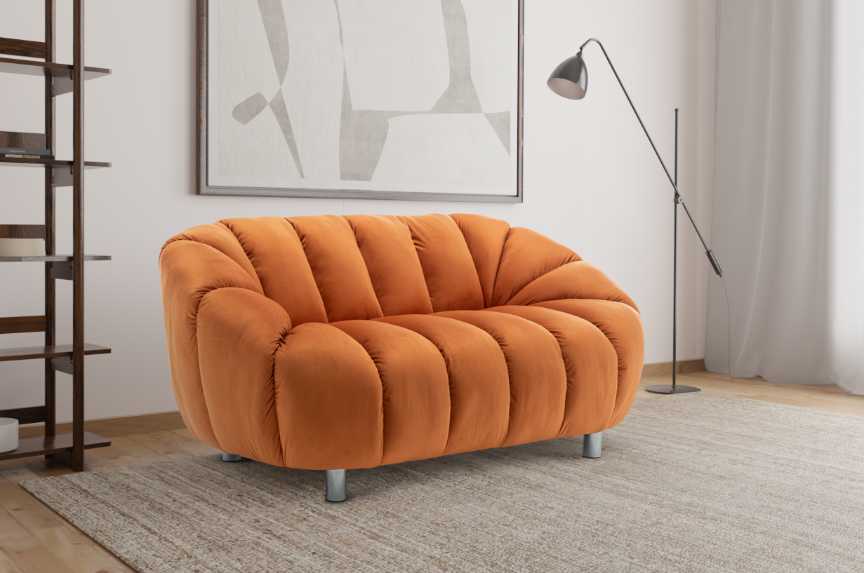 Velvet Orange Rezzato 2 Seater Sofa