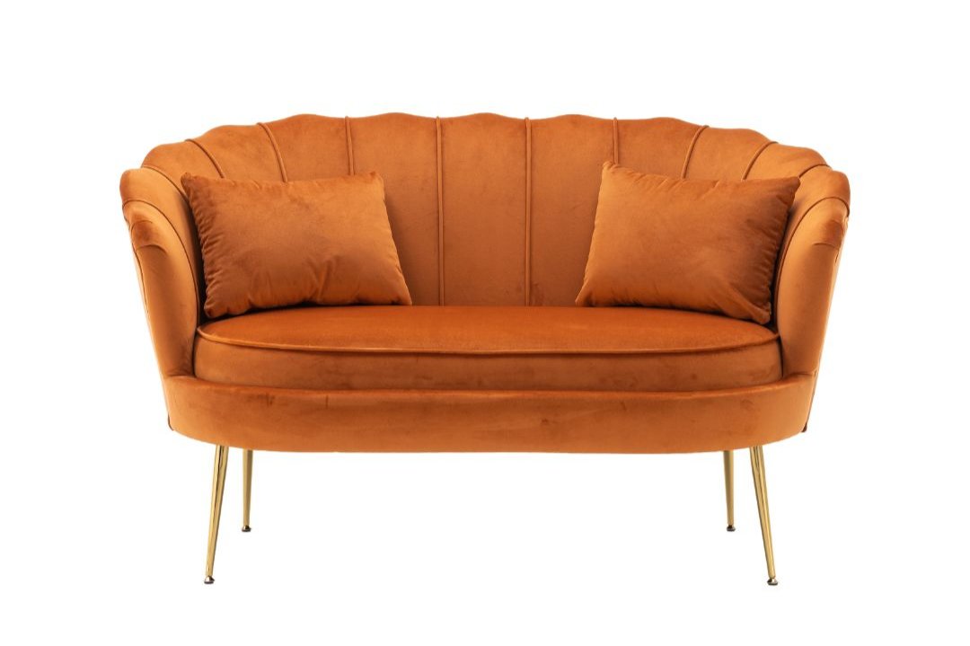 Velvet Orange 2 Seater Daisy Accent Loveseat Sofa