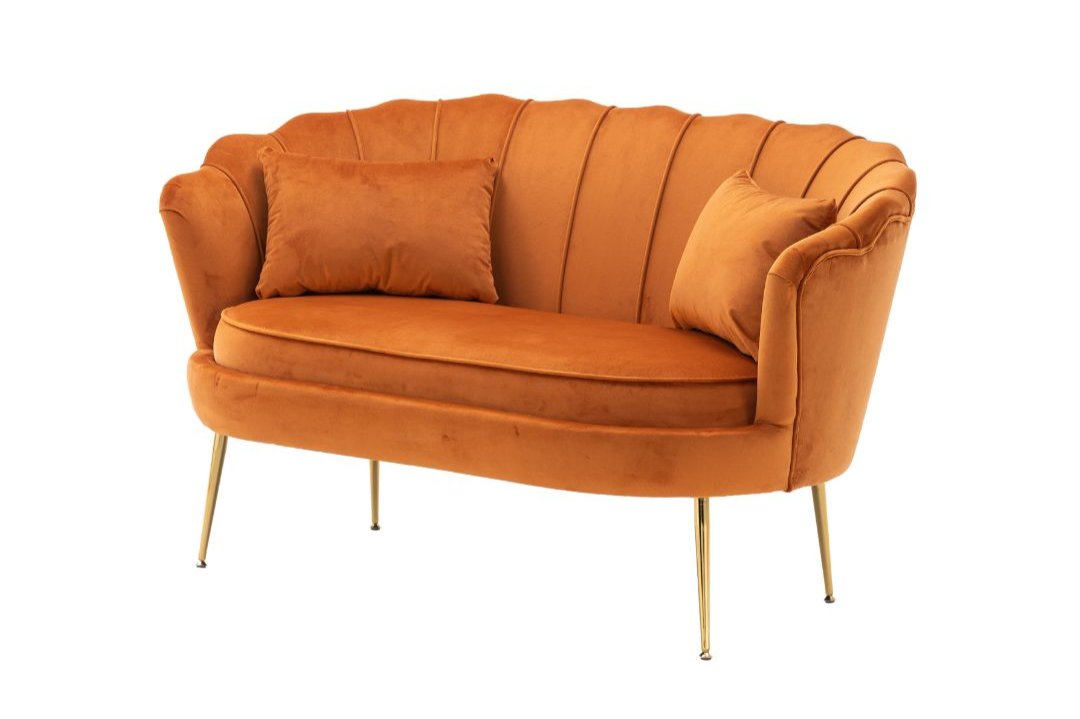 Velvet Orange 2 Seater Daisy Accent Loveseat Sofa