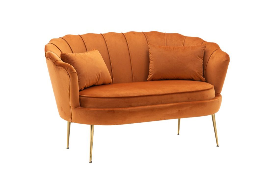 Velvet Orange 2 Seater Daisy Accent Loveseat Sofa